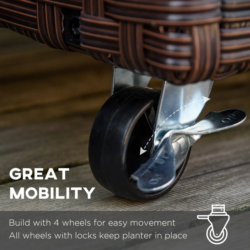 Outsunny Jardiniera inaltata din ratan sintetic cu 4 roti blocabile, 94.5x31x36cm Maro
