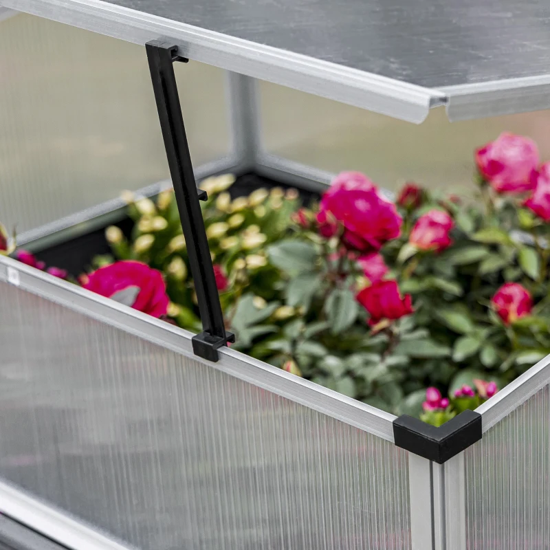 Outsunny Jardiniera inaltata cu mini sera din policarbonat si raft inferior din aluminiu si PVC, gri