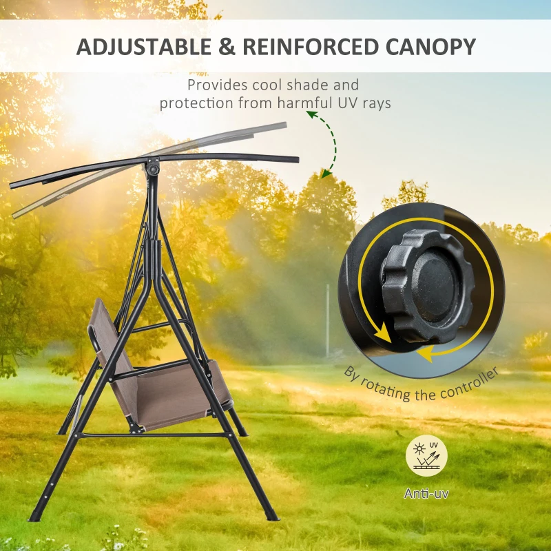 Outsunny Balansoar de Gradina/Terasa 3 Locuri cu Baldachin Reglabil din Metal si Textilen, 172x110x155 cm, Maro(m-4)