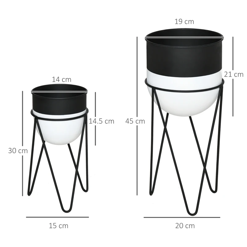 Outsunny Ghiveci set 2 bucati cu suport metalic pentru amenajarea spatiilor interioare si exterioare negru