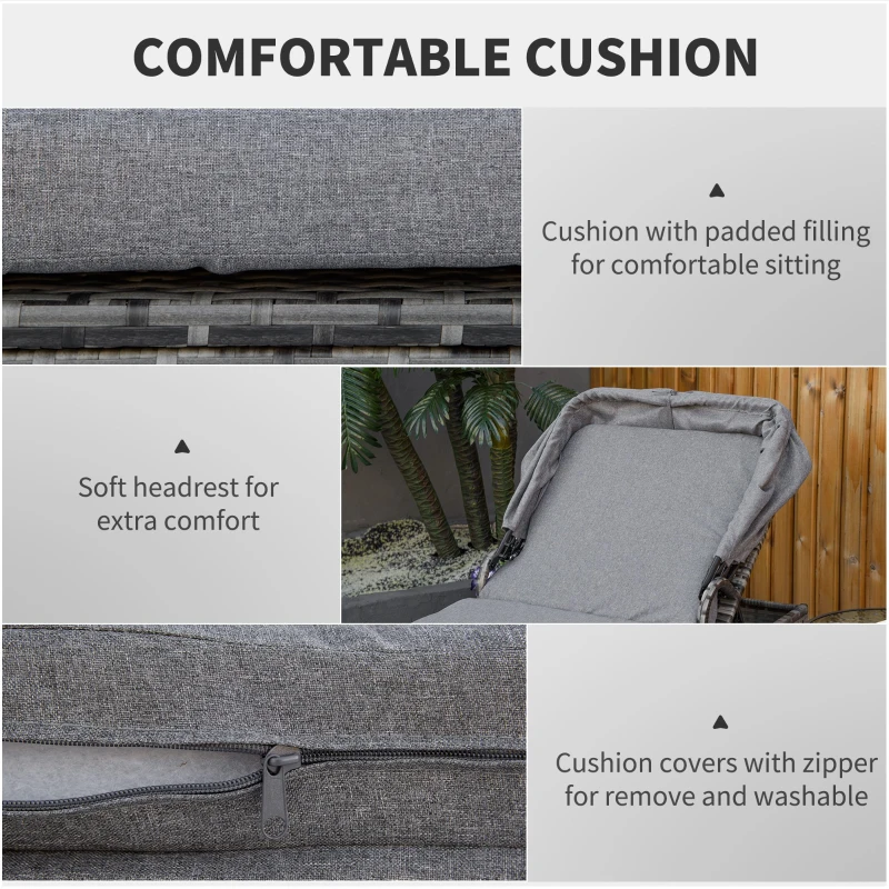 Outsunny Sezlong din Rachita PE, Sezlong cu Spatar Inclinabil pe 4 niveluri, Baldachin si Saltea