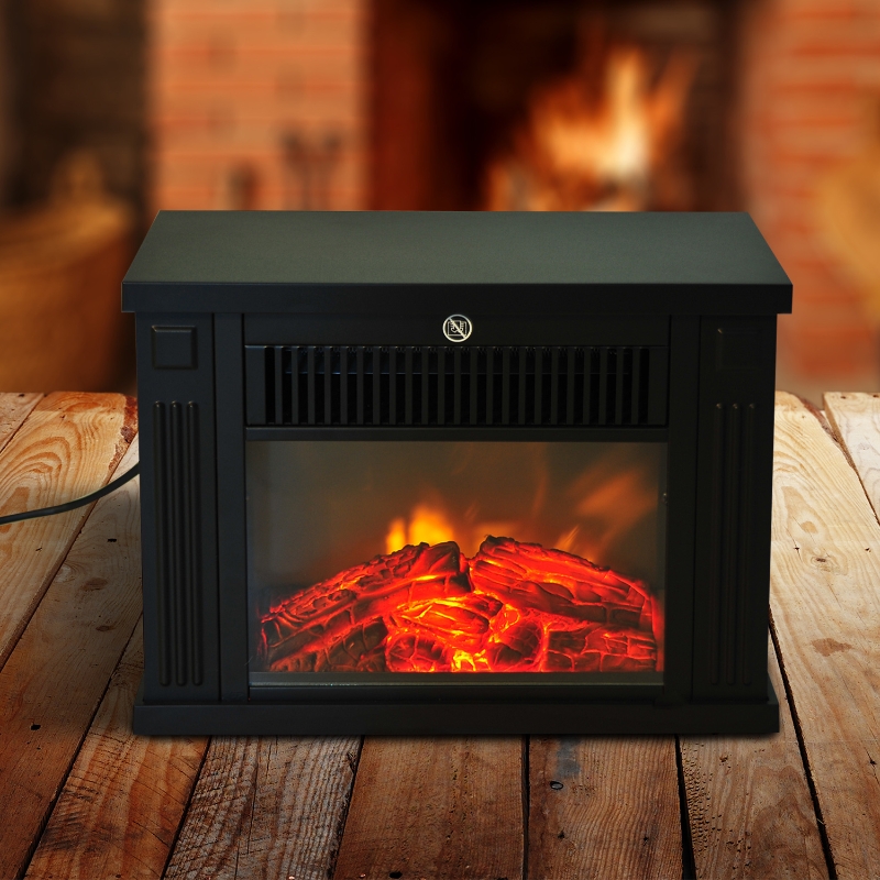 HomCom Șemineu Electric de PodeaPutere 600W/1200W din Plastic și Sticlă Temperată Negru, 34x17x25cm