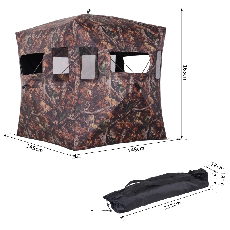 Outsunny Cort Stealth Camo pentru Vanat si Fotografie 2 Persoane 4 Geamuri Buna Vizibilitate, Tesatura Oxford,145x145x165cm