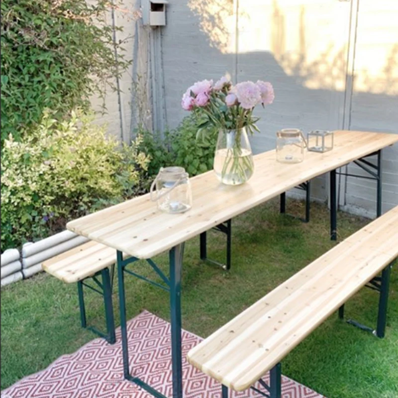 Outsunny Set de Gradina Pliabil Masa cu 2 Banci in Lemn de Brad