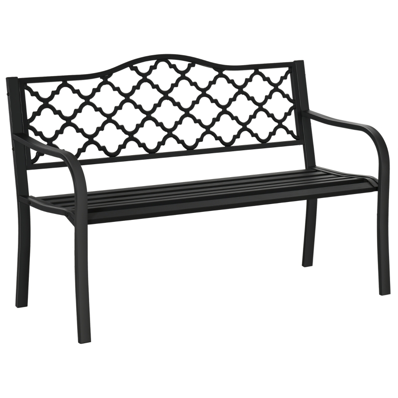 Outsunny Bancuta de gradina 2 locuri din otel si fonta cu brate si spatar decorat, 128x58.5x89cm, negru