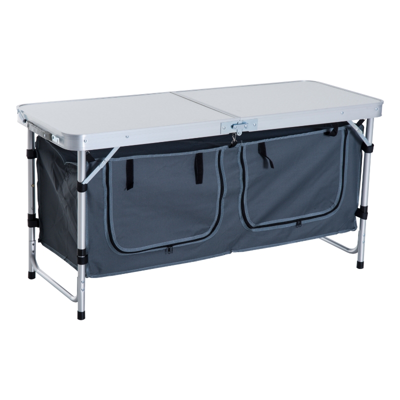 Outsunny Masuta de Camping Pliabila cu Raft pentru Sandwich in Aluminiu Alb