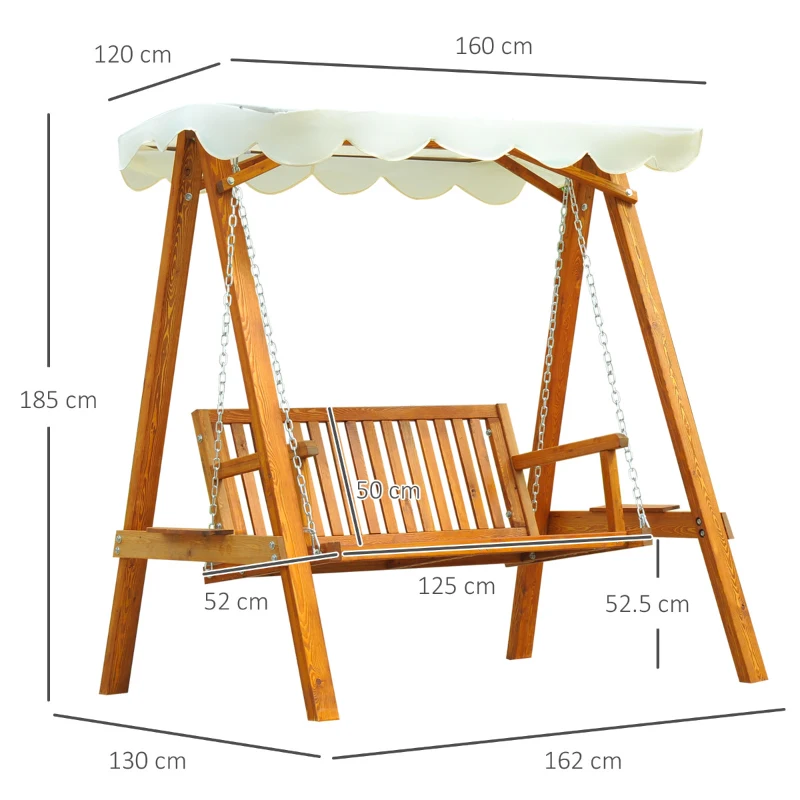 Outsunny Balansoar de Gradina 2 Locuri din Lemn de Pin cu Acoperis Parasolar,Alb