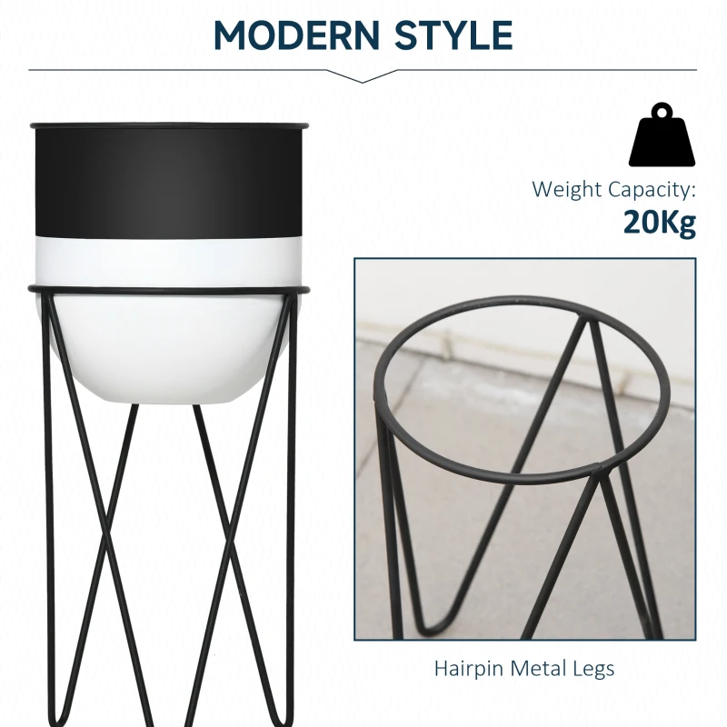 Outsunny Ghiveci set 2 bucati cu suport metalic pentru amenajarea spatiilor interioare si exterioare negru