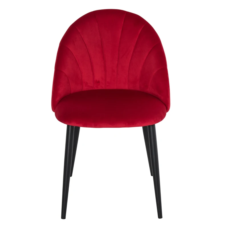 HOMCOM Set de 2 Scaune de Masa tapitate fara cotiere, spatar curbat rosu