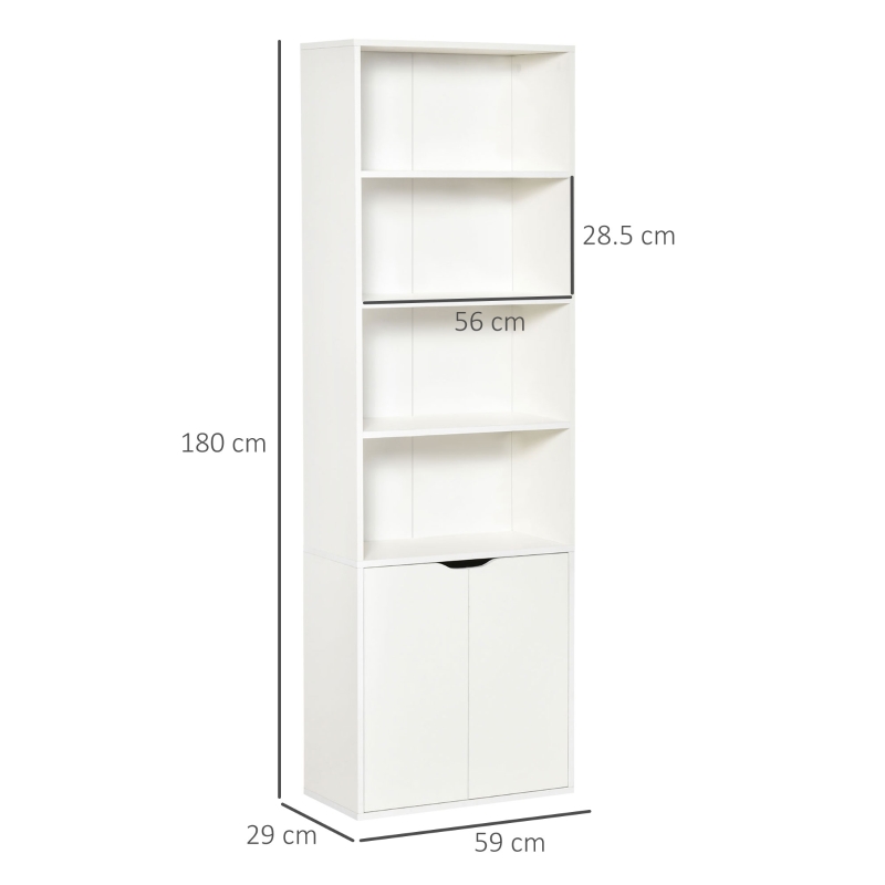 Homcom Biblioteca Alba 59×29×180 cm – 4 Etajere + Dulapior cu Usi