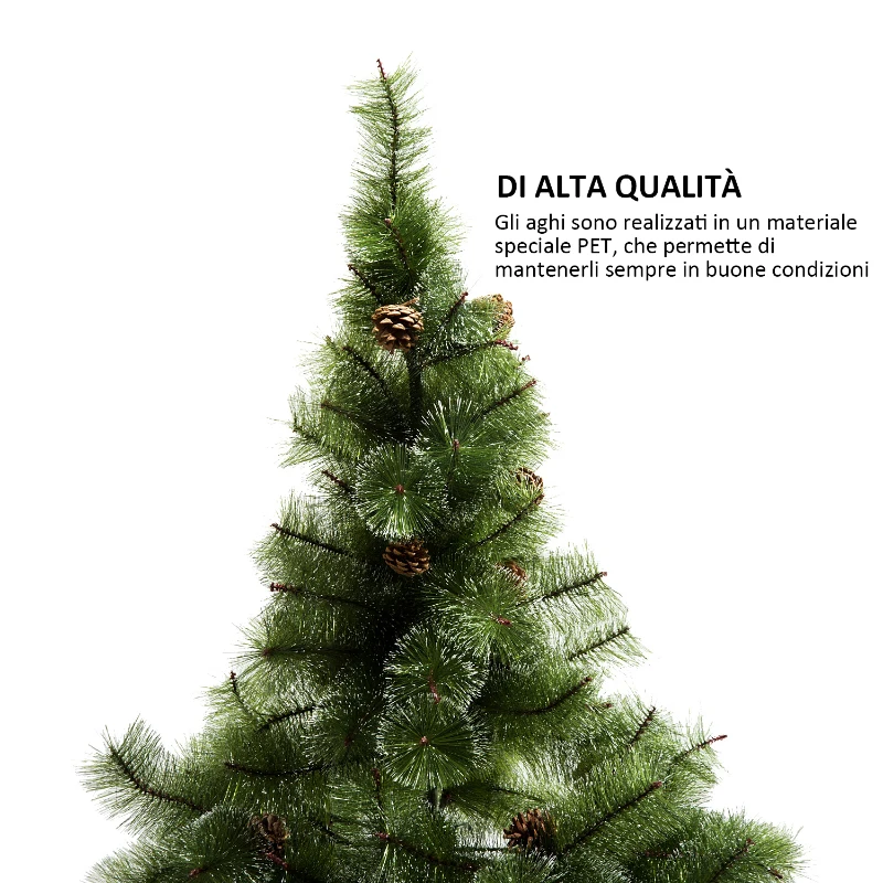 HomCom Albero di Natale Artificiale 150cm 229 Rami con 35 Pigne