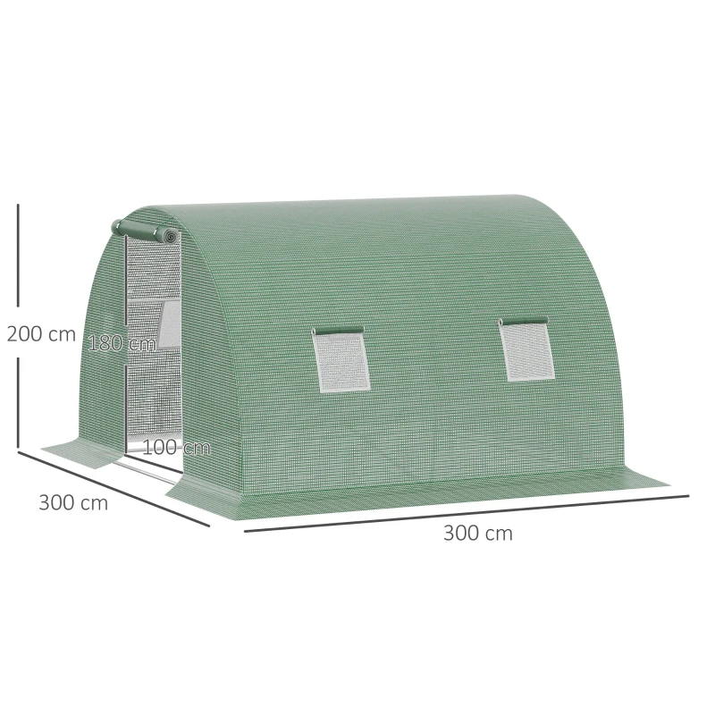 Outsunny Sera tunel de gradina cu protectie din PE, Usa cu incuietoare si 4 ferestre, verde(m-3)