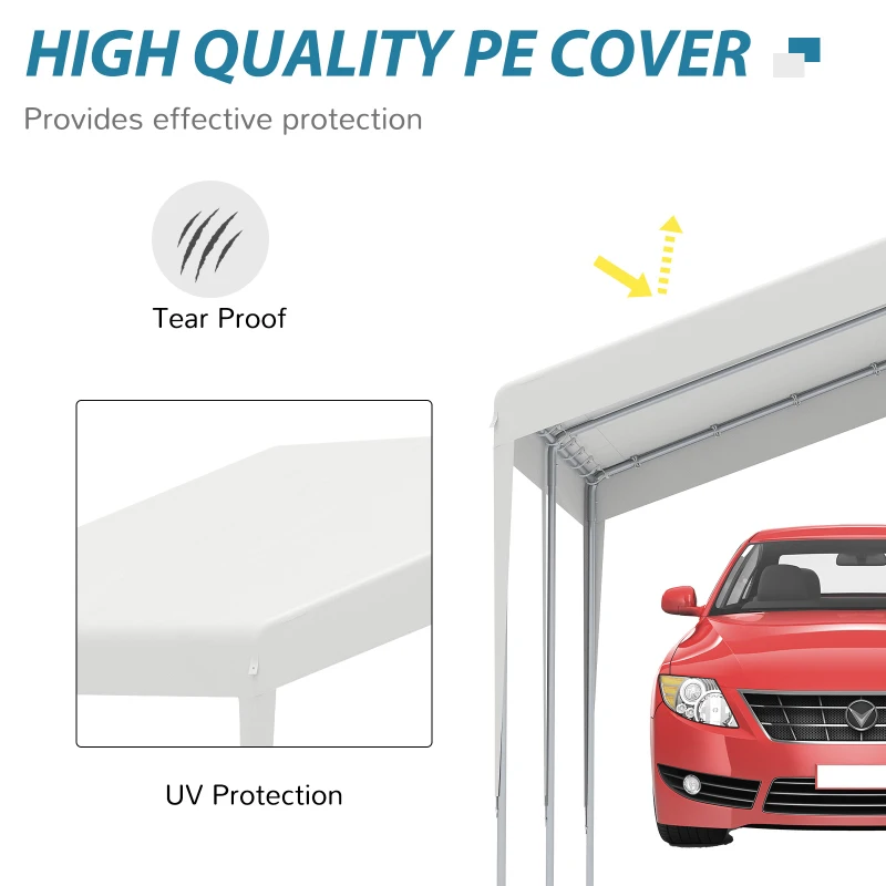 Outsunny Foisor 4x4m cu Acoperis de Protectie impotriva Razelor UV, Ploaie si Vant pentru Vehicule, Nunti si Petreceri - Alb