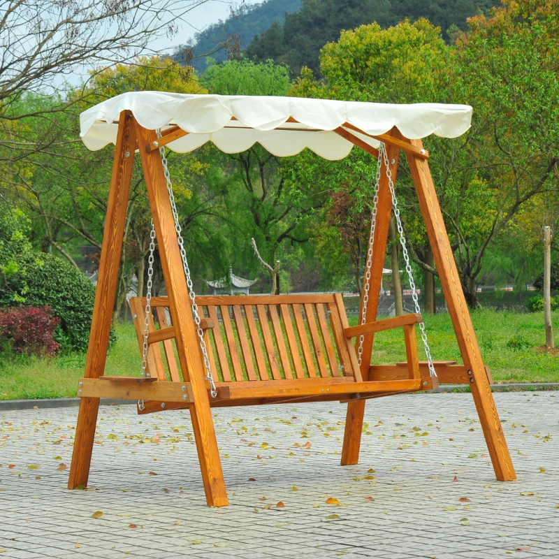 Outsunny Balansoar de Gradina 2 Locuri din Lemn de Pin cu Acoperis Parasolar,Alb
