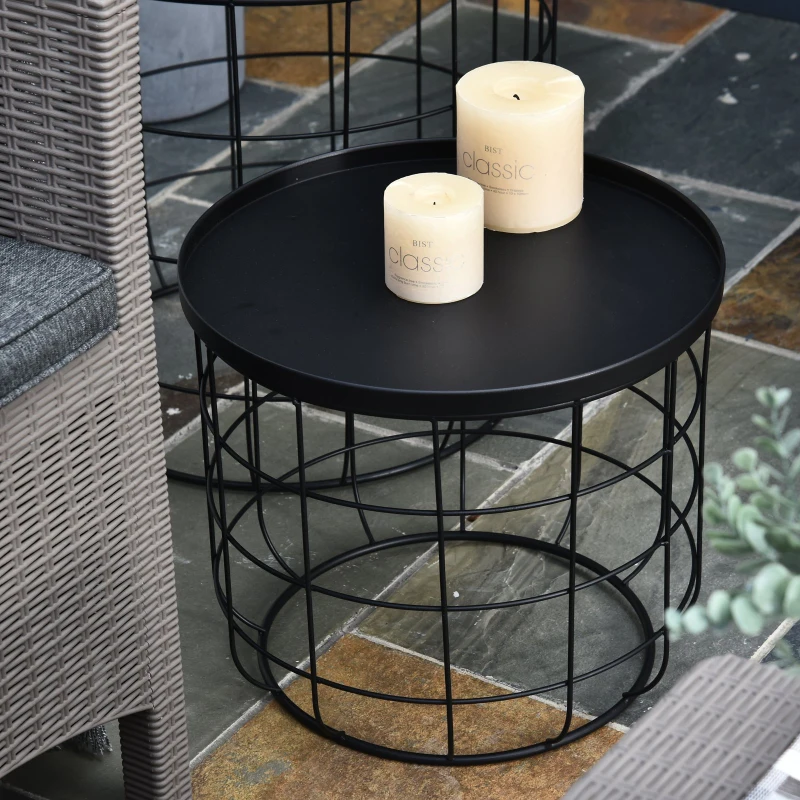 Outsunny Set 2 Piese Masuta de Cafea din Metal Negru , Φ50x50cm & Φ41.5x35.5cm