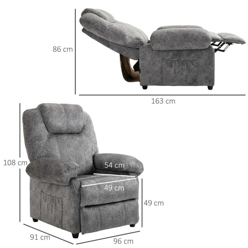 HOMCOM Fotoliu Recliner, fotoliu rabatabil din Tesatura cu Capitonare suplimentara, Gri