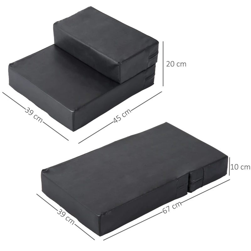 PawHut Scara pentru caini saltea 2 in 1 din PU si burete poliuretan 45x39x20cm negru