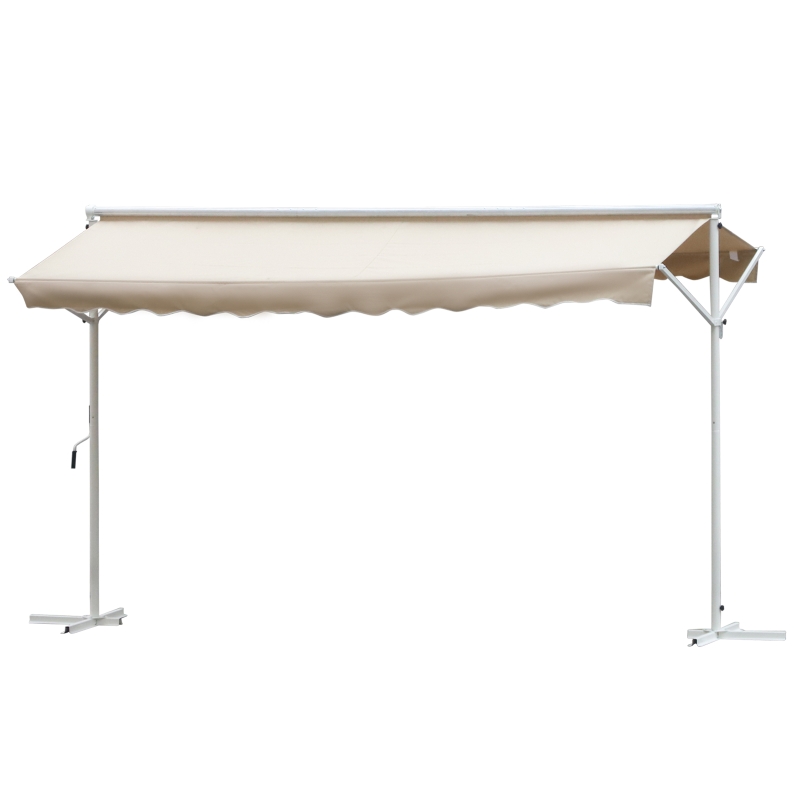 Outsunny Toldo de Pie Independiente 300x300x260 cm con Manivela Doble Cara Ángulo Ajustable Portátil Protección Solar para Jardín Terraza Patio Beige