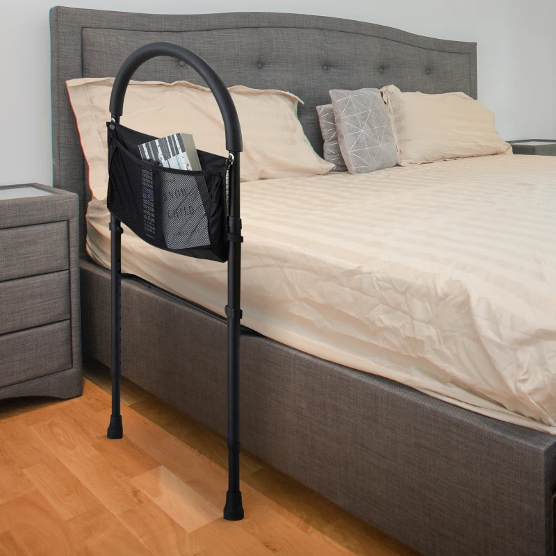HOMCOM Steel Bed Assistance Rail 7-Height Adjustable w/ Storage Bag Foam Handle Safety Support Home