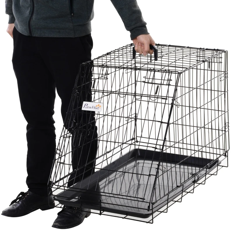 PawHut Cusca de transport pentru Caini din Metal si PP pentru Masina cu Maner de culoare neagra