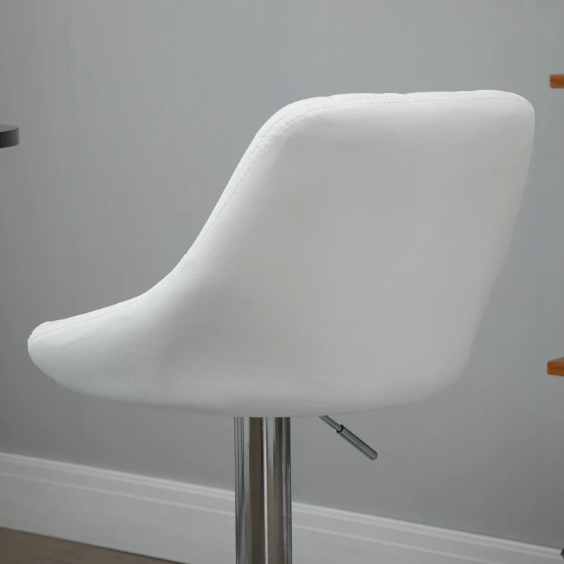 HOMCOM Set 2 Scaune de Bar Pivotante și Reglabile, Piele Ecologică Albă, cu Cusături Diamant, Ușor de Curățat, Eleganță Fără Griji de Pete