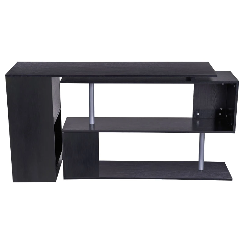 Homcom Birou L cu Rafturi 360° – Lemn Negru, Modern & Practic