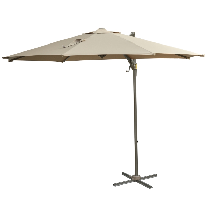 Outsunny 3m Beach Hanging Umbrella Parasol - Khaki