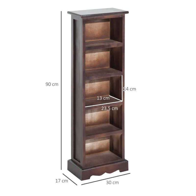 HOMCOM Mobila 5 Rafturi in Lemn, Maro, 30x17x90cm(m-3)