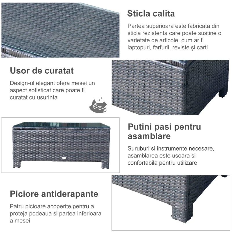 Outsunny masuta exterior, sticla securizata, 85x50x39cm, maro