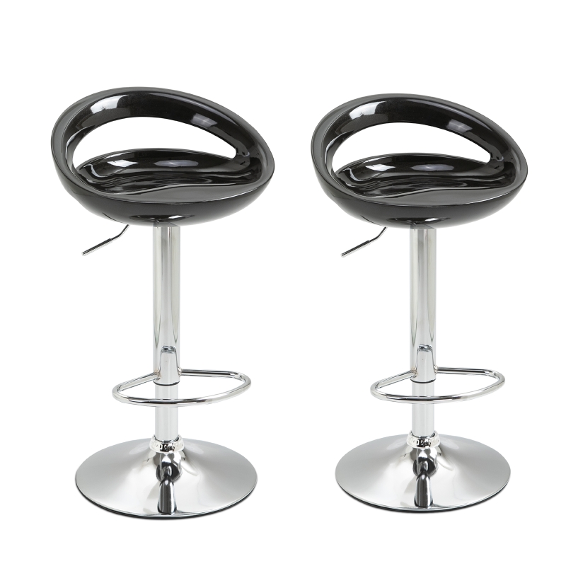 HomCom set 2 scaune de bar, plastic ABS, negru