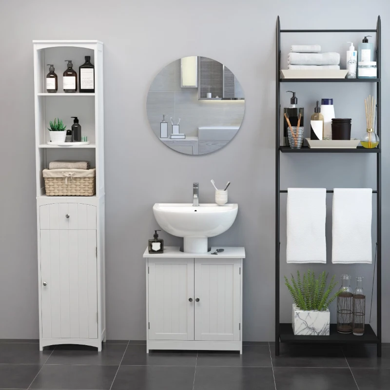 HOMCOM Masca pentru Chiuveta, din MDF Alb, pentru Baie cu 2 Usi 60x30x60cm(m-2)