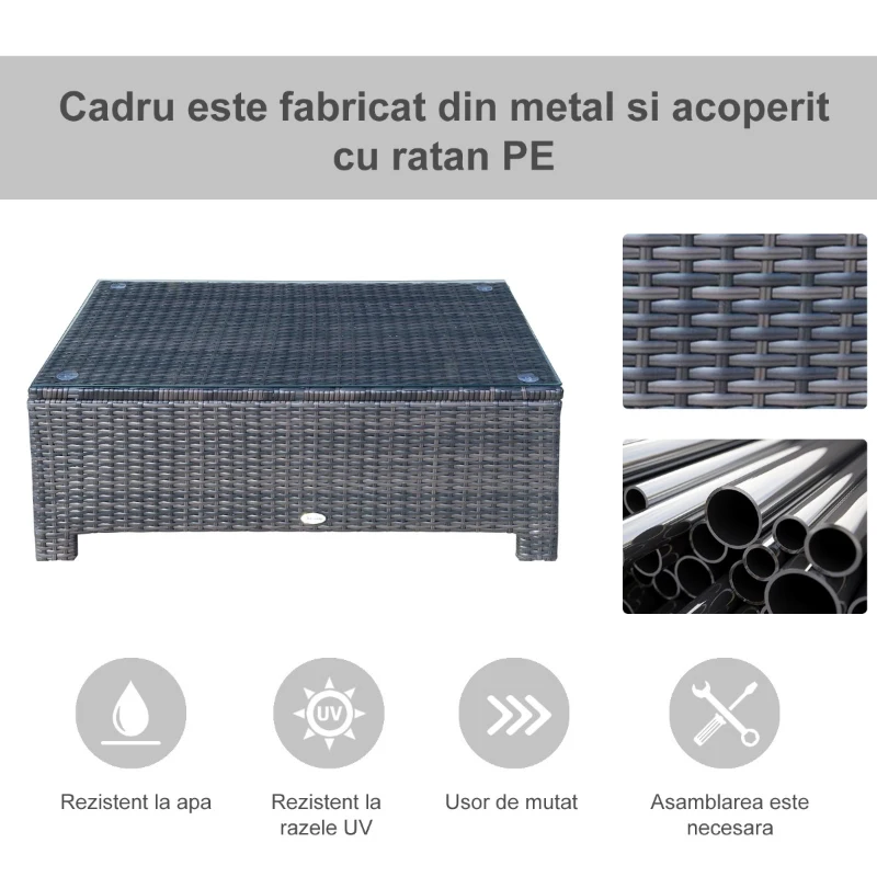 Outsunny masuta exterior, sticla securizata, 85x50x39cm, maro