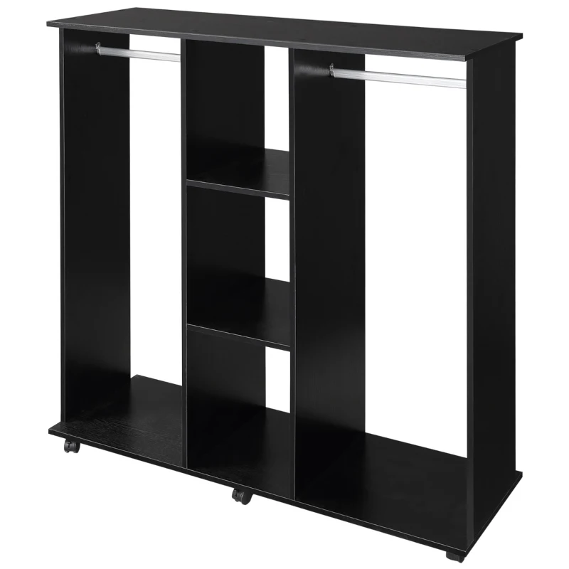 Homcom Dulap Mobil cu Roti, 5 Rafturi & Barna Umeras 120x40x128 cm – Negru