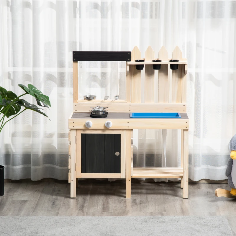 HOMCOM kinderkeuken met accessoires grijs zwart