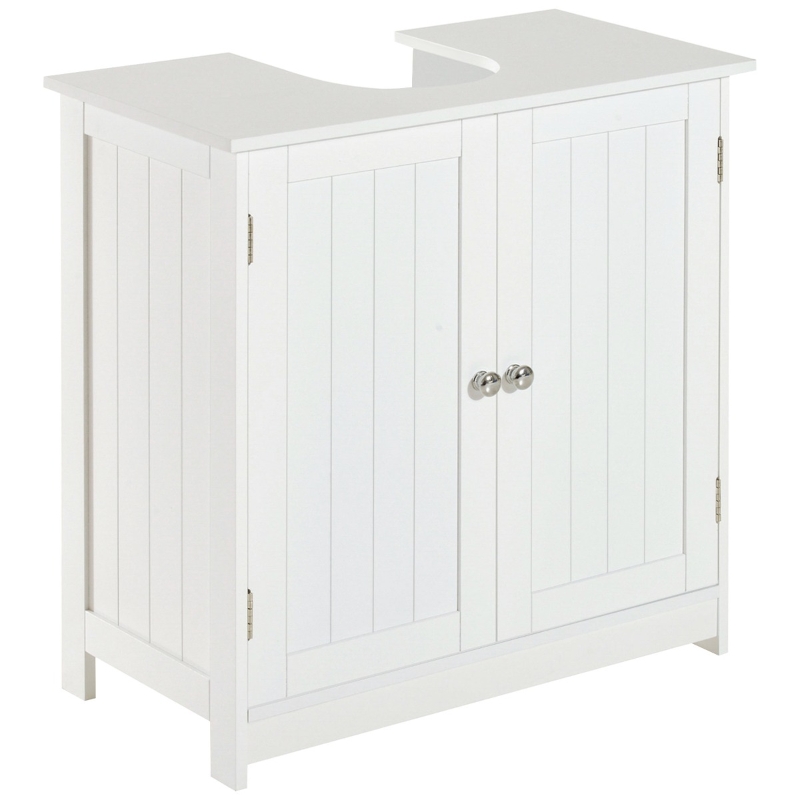 Homcom Masca pentru Chiuveta, din MDF Alb, pentru Baie cu 2 Usi 60x30x60cm