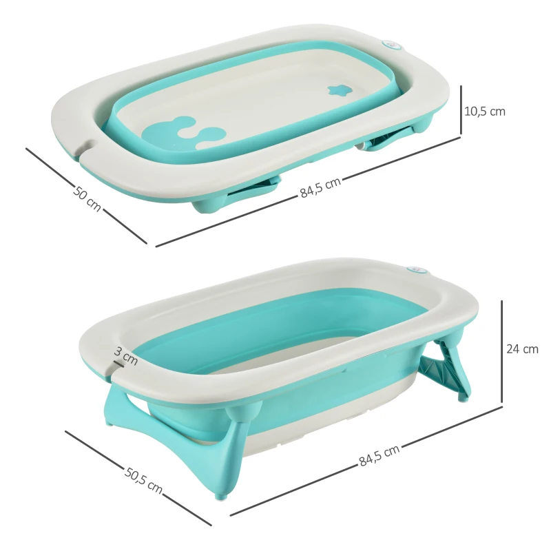 HOMCOM Baby Bath Tub Folding KId Tub Esthetic Basin with Non-Slip Support Leg Portable for 0-3 Years, Green