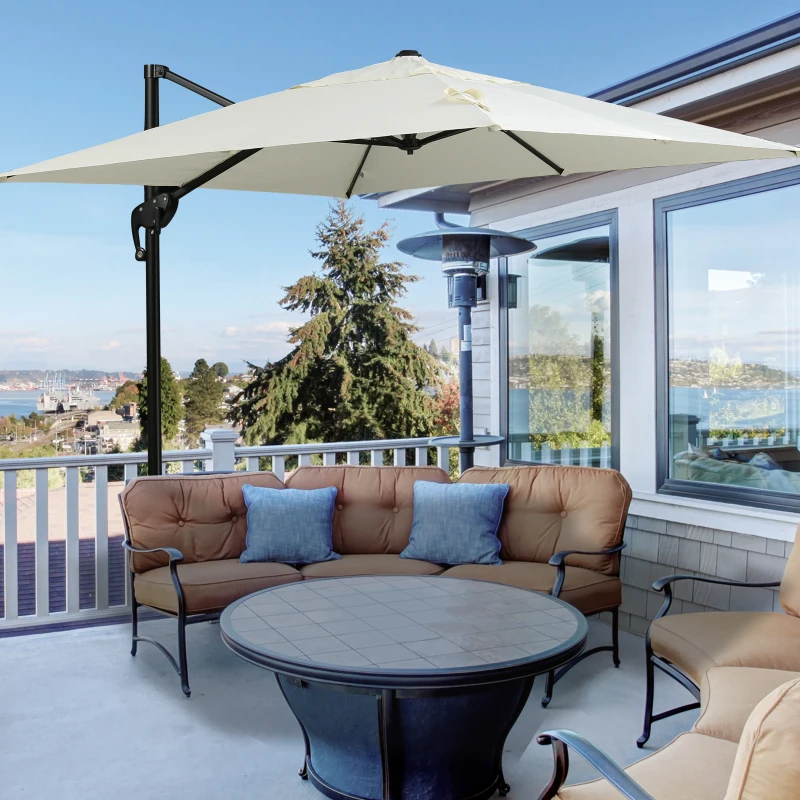 Outsunny 2.5 x 2.5m Patio Offset Parasol Umbrella Cantilever Hanging Aluminium Sun Shade Canopy Shelter 360° Rotation with Crank Handle and Cross Base, Wine Red