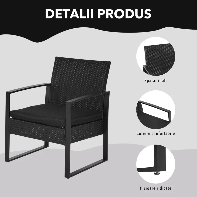 Outsunny set mobilier exterior, masa, scaune si perne, negru