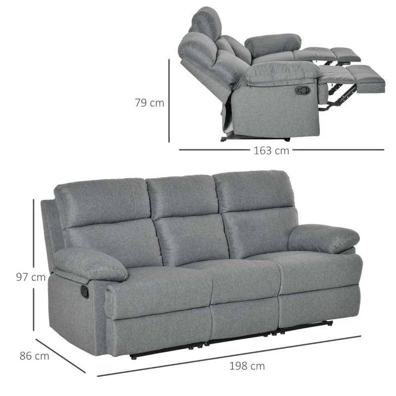 HomCom canapea 3 locuri, cu extensie, 185x95x97 cm