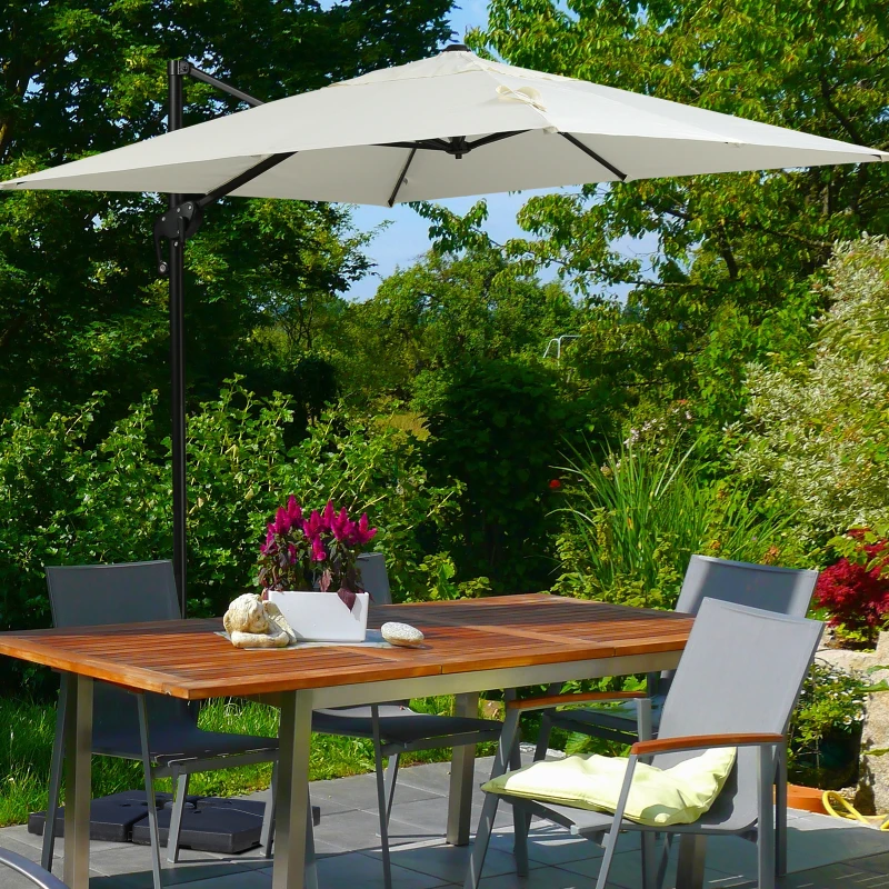 Outsunny 2.5 x 2.5m Patio Offset Parasol Umbrella Cantilever Hanging Aluminium Sun Shade Canopy Shelter 360° Rotation with Crank Handle and Cross Base, Wine Red