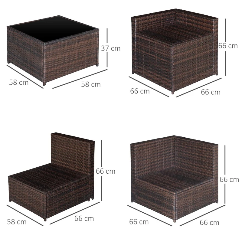 Outsunny Set Mobilier de Extern Canapea Componibila 8 Bucati in PE Rattan, Maro