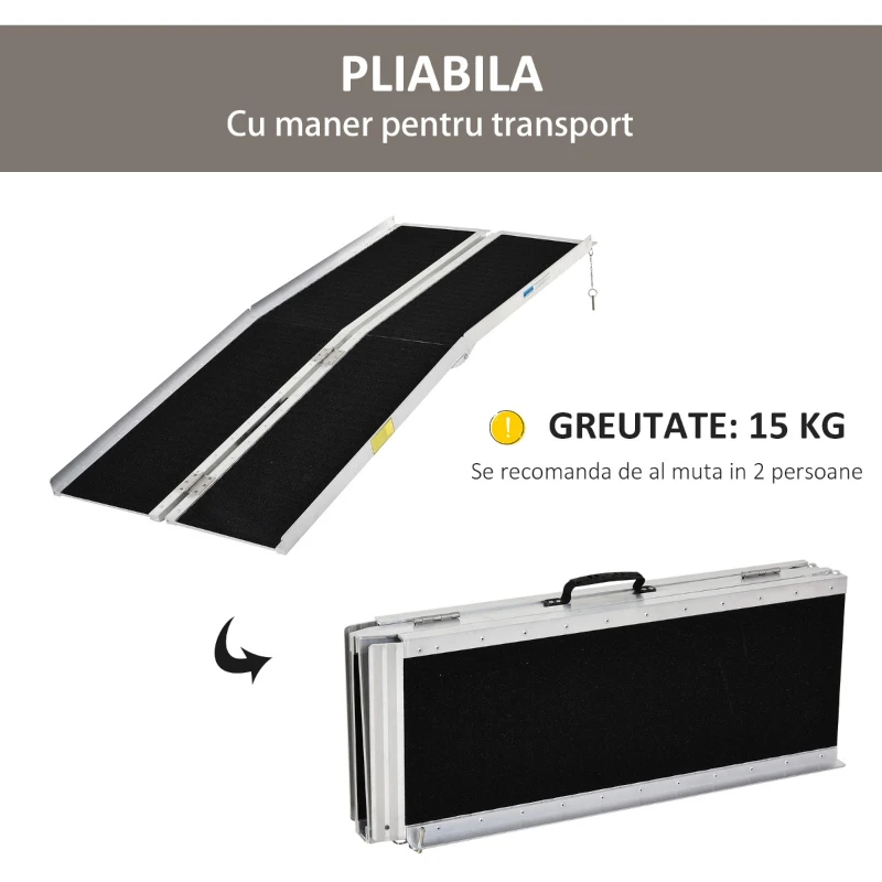 HomCom Rampa Antiderapanta pentru Scaun cu Rotile Pliabil Aluminiu, 183x72cm