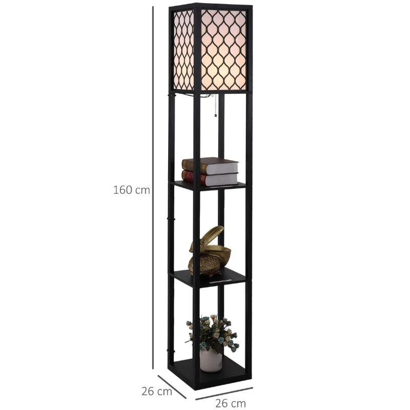 Homcom Lampa Pom 160 cm – Negru cu Rafturi pe 3 Niveluri