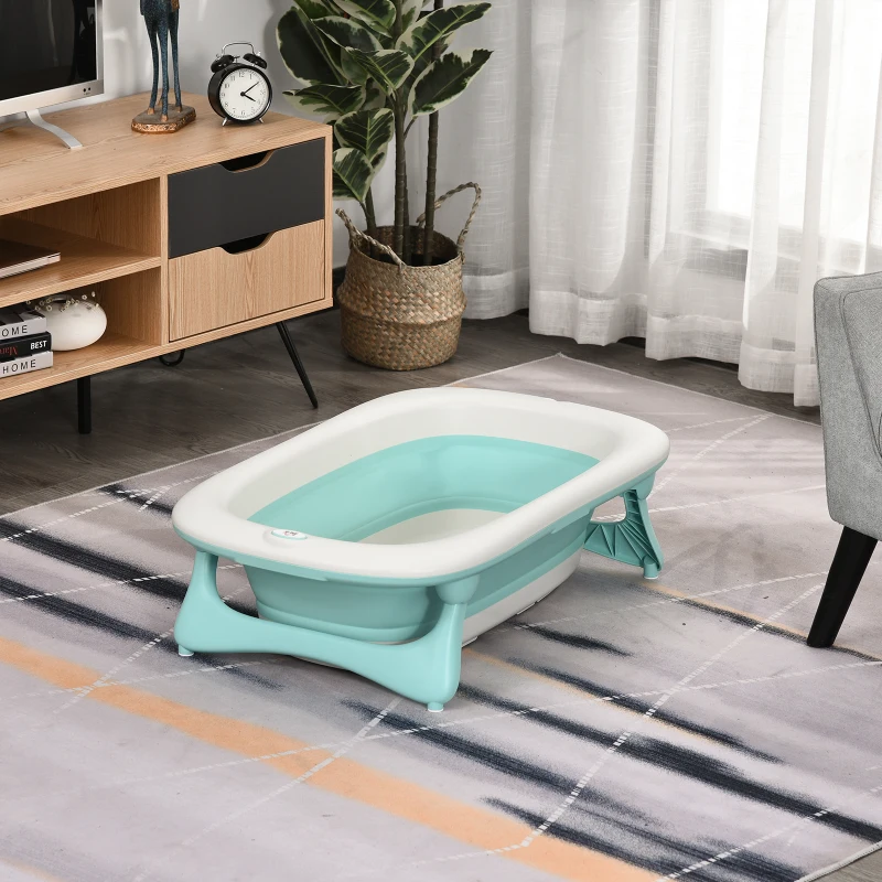 HOMCOM Baby Bath Tub Folding KId Tub Esthetic Basin with Non-Slip Support Leg Portable for 0-3 Years, Green