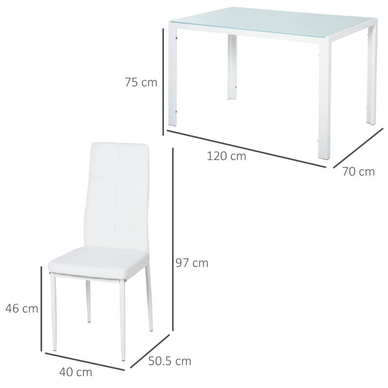 Homcom Set Dining Alb Modern – Masa + 4 Scaune Tapitate pentru 4 Persoane