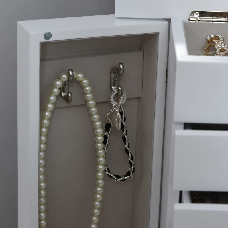 HOMCOM Tabletop Jewelry Box Organizer with Mirror, 6 Slots, Necklace Ring Earring Armoire Cabinet, Lockable Gift for Girls or Women, White