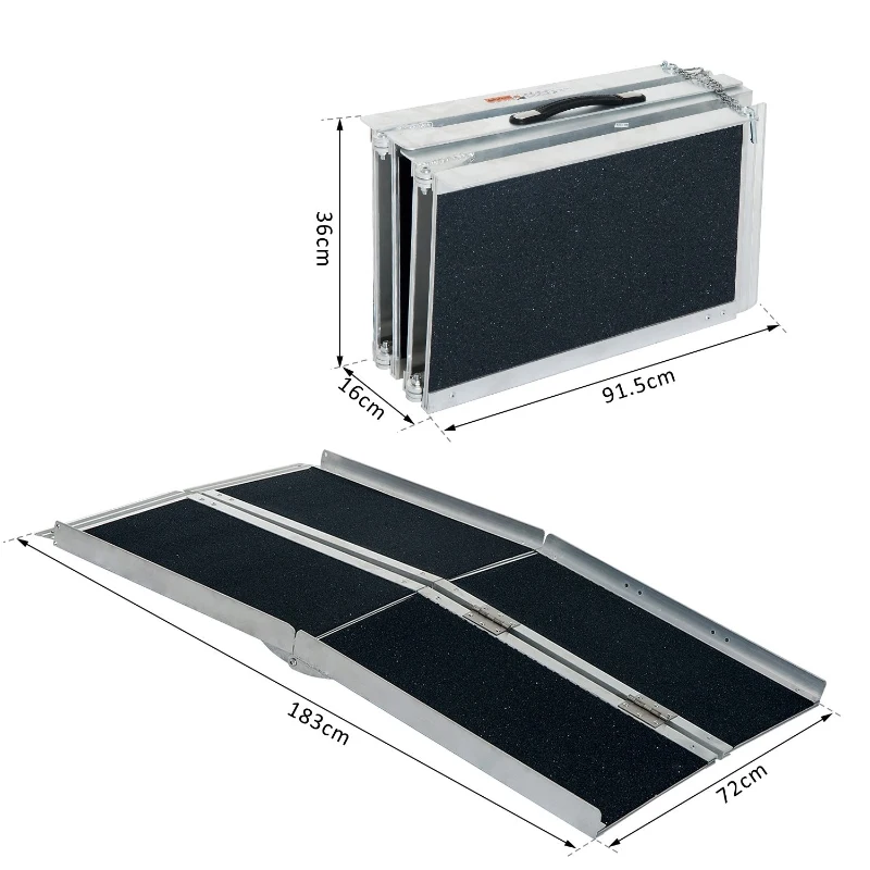 HomCom Rampa Antiderapanta pentru Scaun cu Rotile Pliabil Aluminiu, 183x72cm