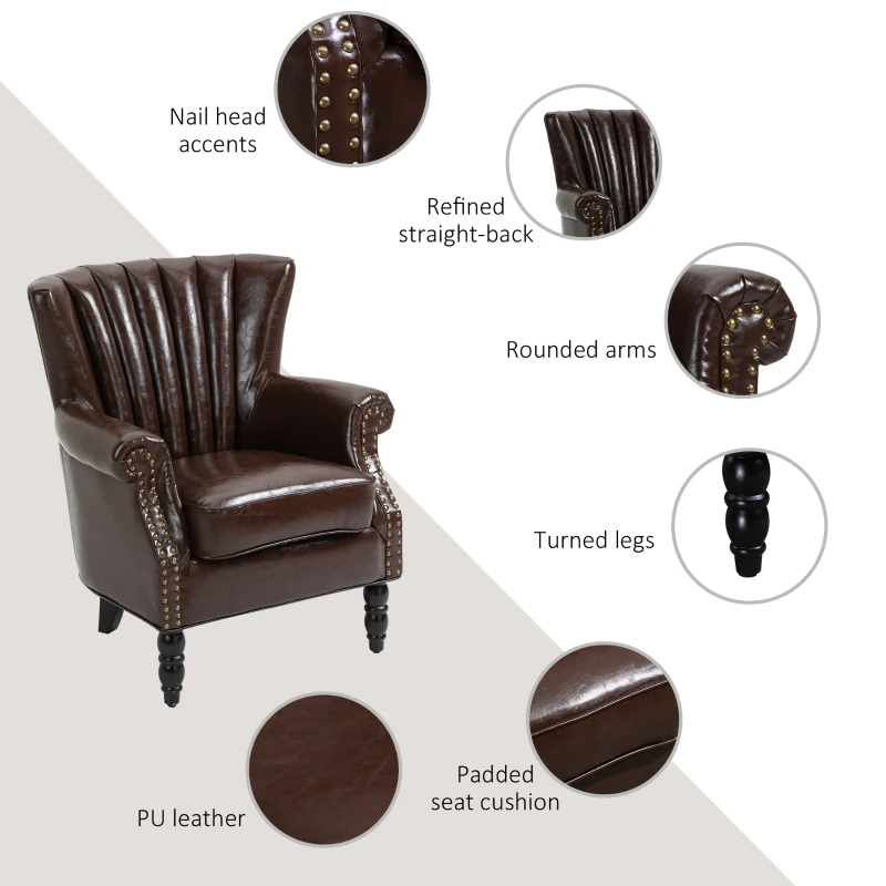 HomCom fotoliu vintage, imitatie piele, 73x76x89cm, maro