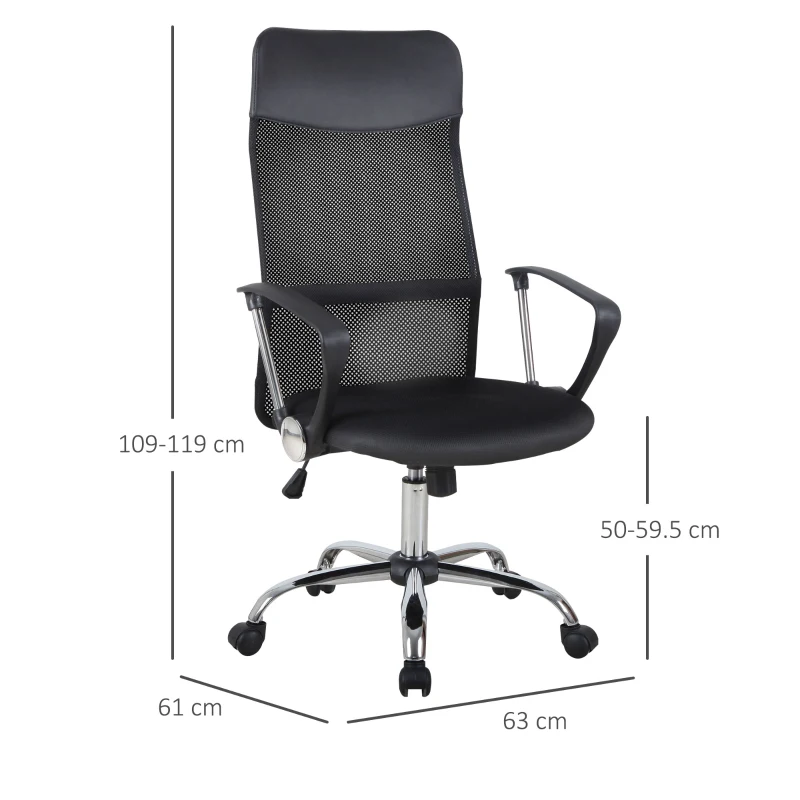HOMCOM scaun ergonomic de birou, insertie plasa, negru