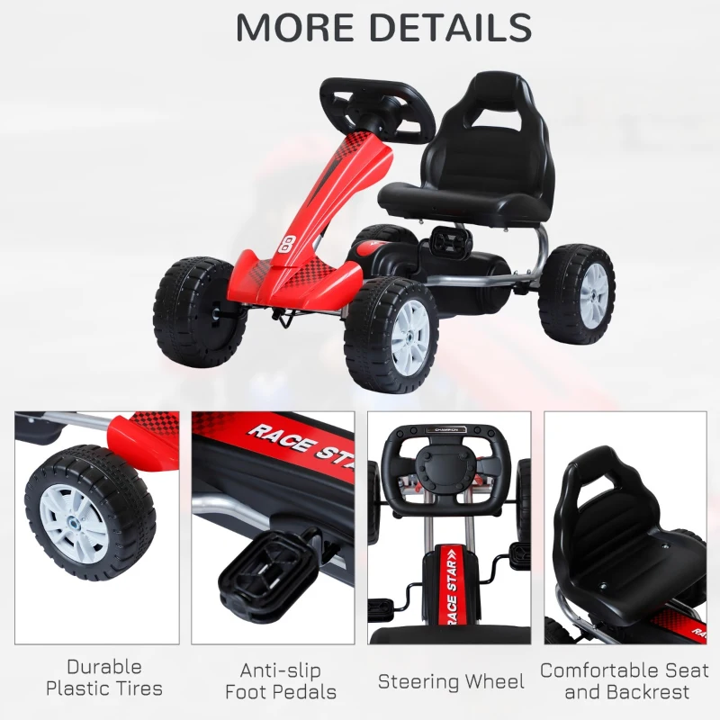 HOMCOM Go Kart cu Pedale pentru Copii 3 Ani, Rosu